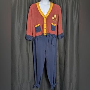 Women’s Casual High Waist Navy Blue Pencil Pants with Pockets Bow knot